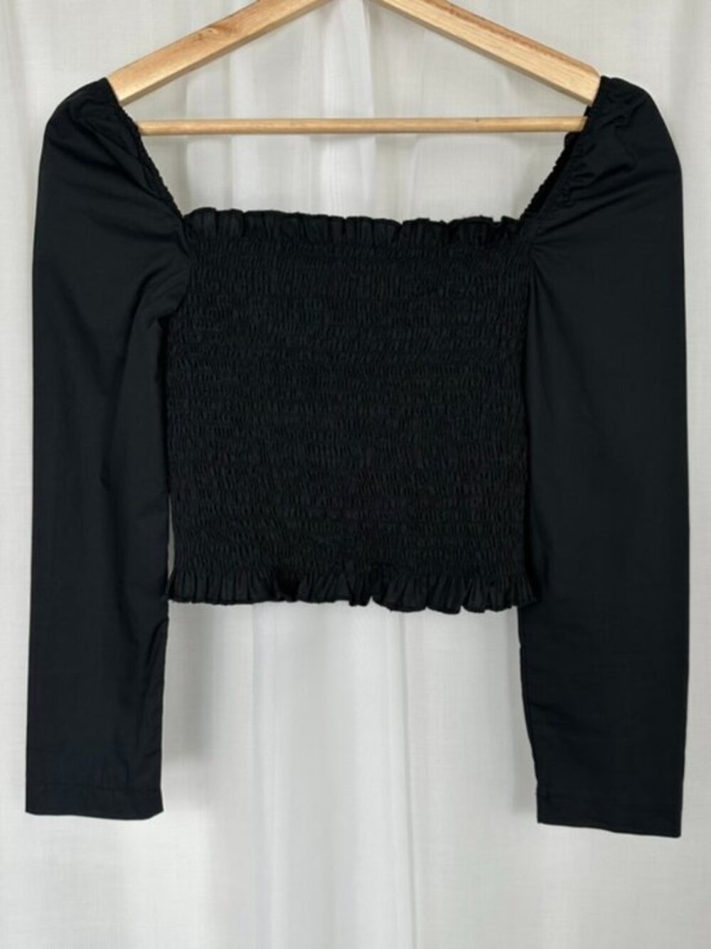 Lioness Smocked Crop Top Small Black 100% Cotton Dark Cottagecore Milkmaid Boho